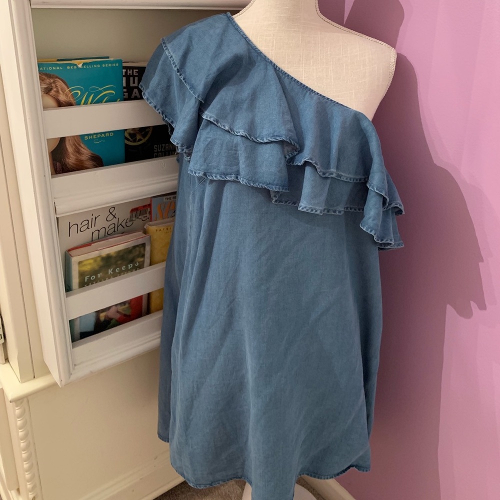 Zara Blue Jean One shoulder Dress | L